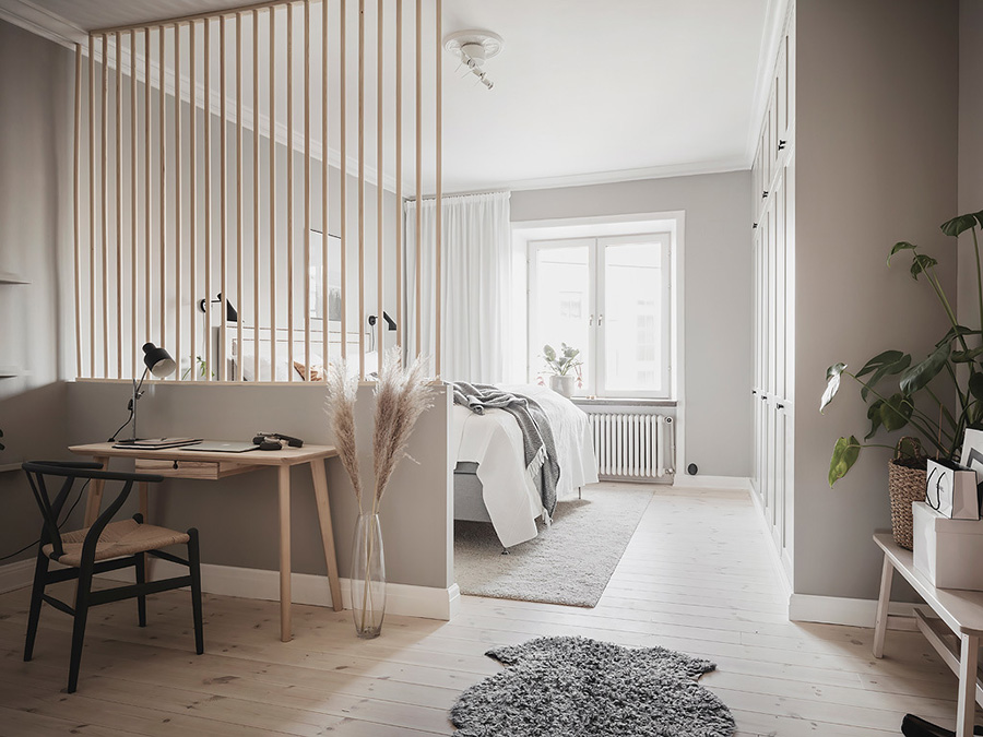 Красивая, стильная, гармоничная спальня в скандинавском стиле