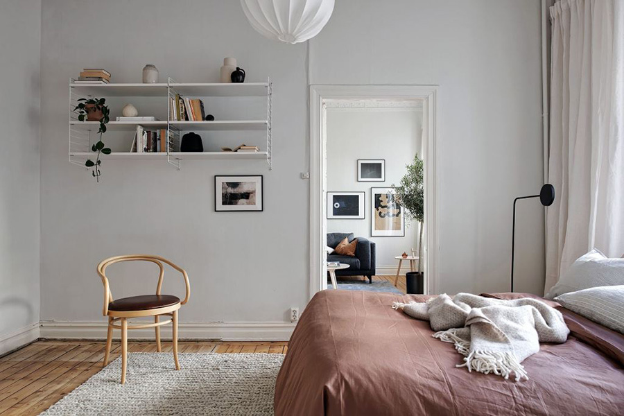 Красивая, стильная, симпатичная спальня в скандинавском стиле