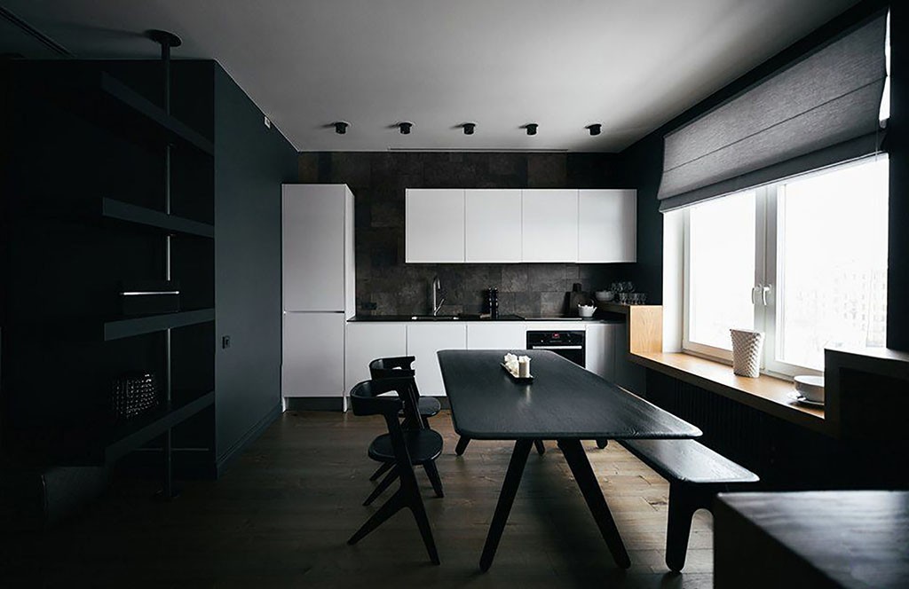 дизайн черно-белой кухни в стиле минимализм