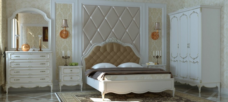 Спальня «Елизавета» в цвете дуб белый с золотой патиной