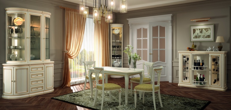 Гостиная «Сильвия» в цвете Белый ясень с золотой патиной